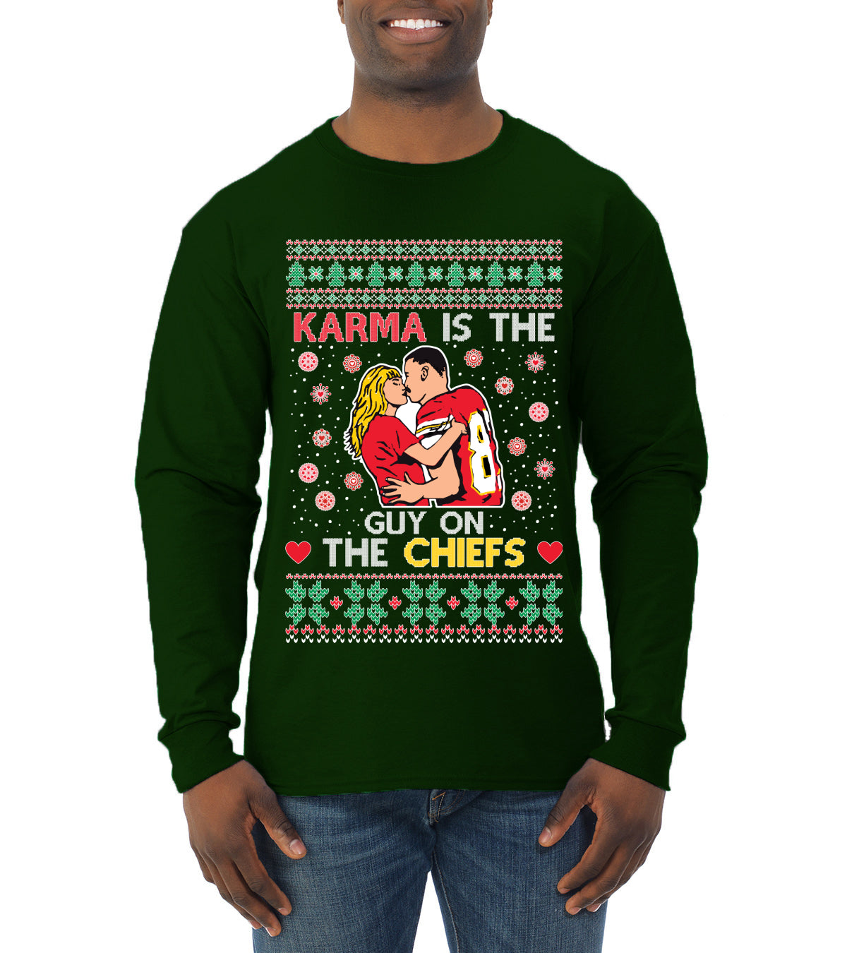 Karma is the Guy on the Football Team, Christmas Gifts, Funny Xmas Gift Idea, Ugly Christmas  Mens Long Sleeve Shirt