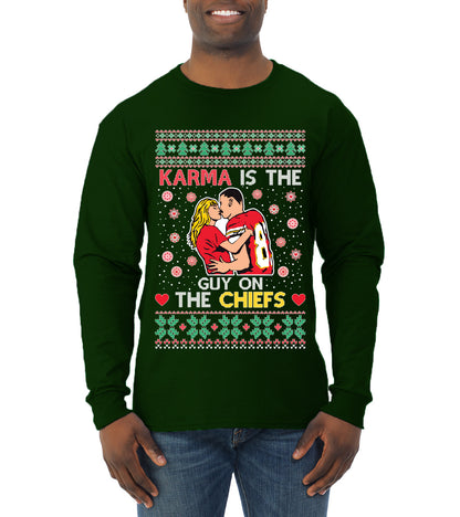 Karma is the Guy on the Football Team, Christmas Gifts, Funny Xmas Gift Idea, Ugly Christmas  Mens Long Sleeve Shirt
