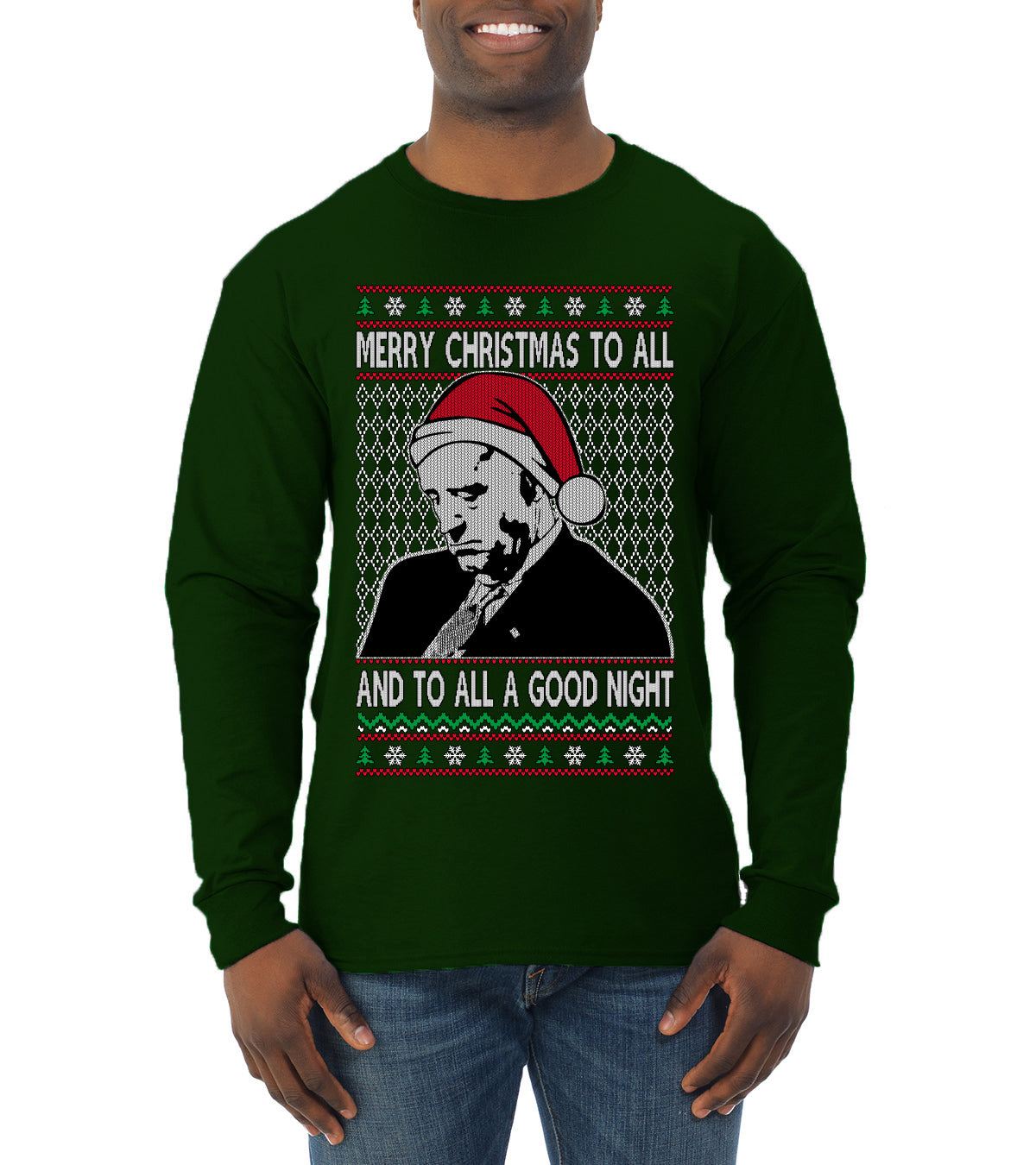 A Good Night Sleepy Joe Merry Xmas To All,Christmas Gifts, Funny Xmas Gift Idea, Ugly Christmas Sweater Mens Long Sleeve Shirt