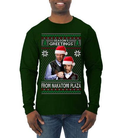 Nakatomi Plaza  Season's Greeting,  Christmas Gifts, Funny Xmas Gift Idea, Ugly Christmas Sweater Mens Long Sleeve Shirt