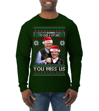 Trump Carlson 24 Beginning To Look Like You Miss Us, Christmas Gifts, Funny Xmas Gift Idea, Ugly Christmas Sweater Mens Long Sleeve Shirt