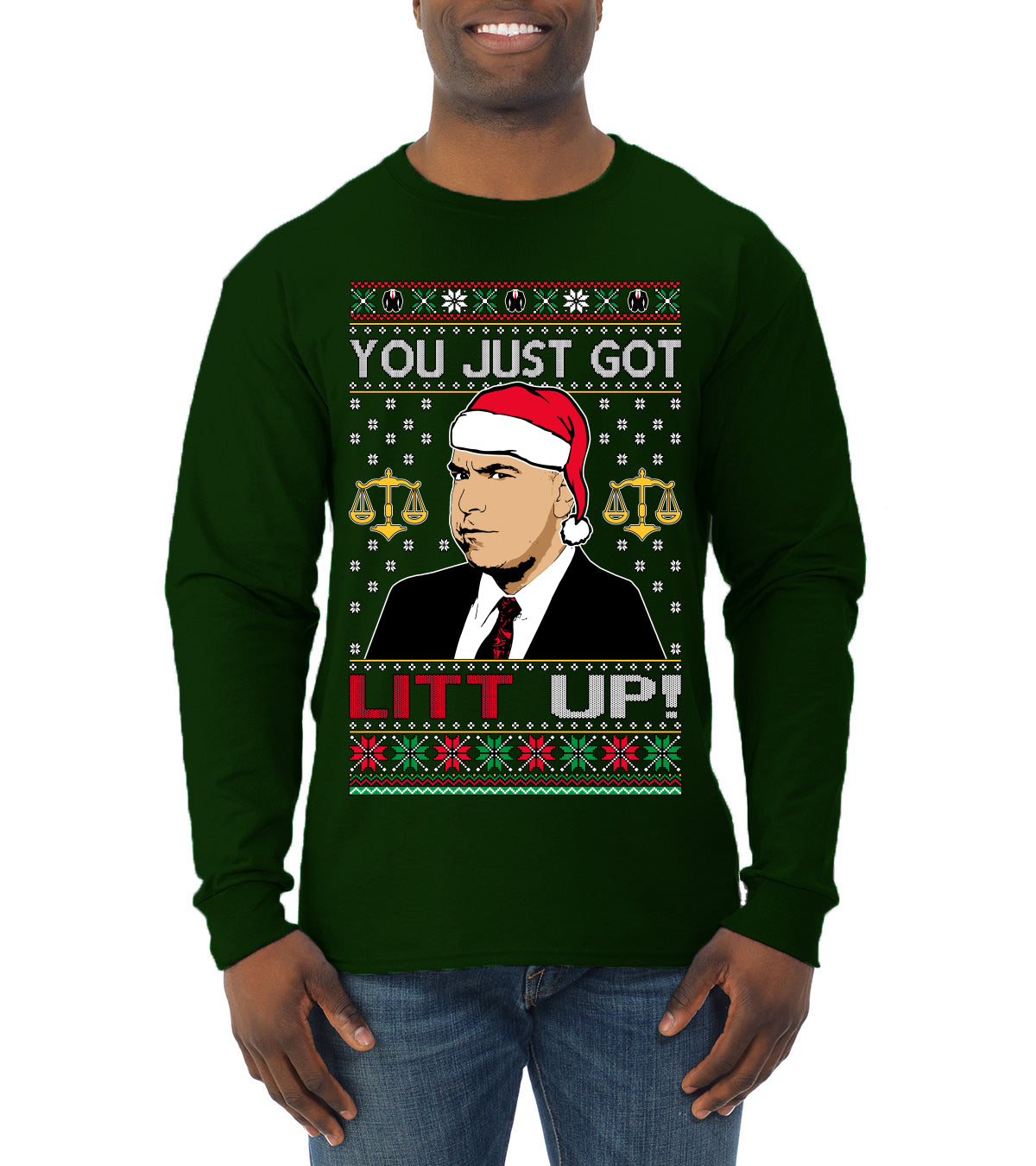 Just Got Litt Up Louis, TV Series, Christmas Gifts, Funny Xmas Gift Idea, Ugly Christmas Sweater Mens Long Sleeve Shirt
