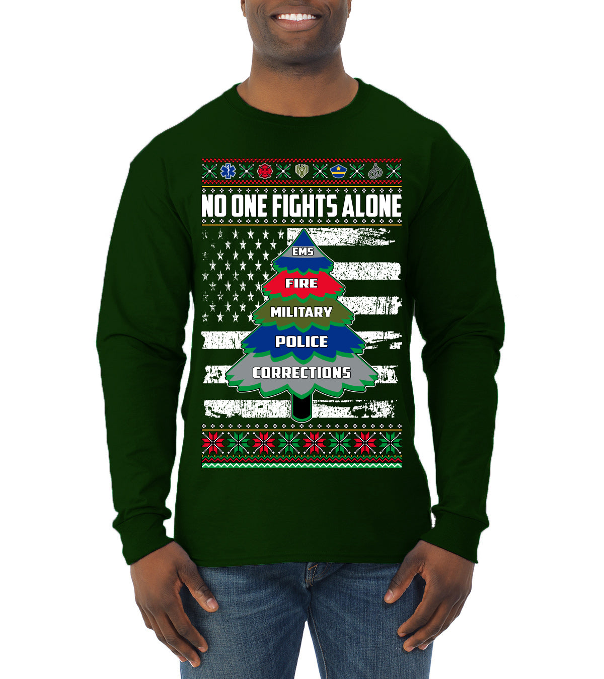 No One Fights Alone, The Heroes,  Christmas Gifts, Funny Xmas Gift Idea, Ugly Christmas Sweater Mens Long Sleeve Shirt