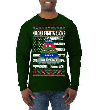 No One Fights Alone, The Heroes,  Christmas Gifts, Funny Xmas Gift Idea, Ugly Christmas Sweater Mens Long Sleeve Shirt