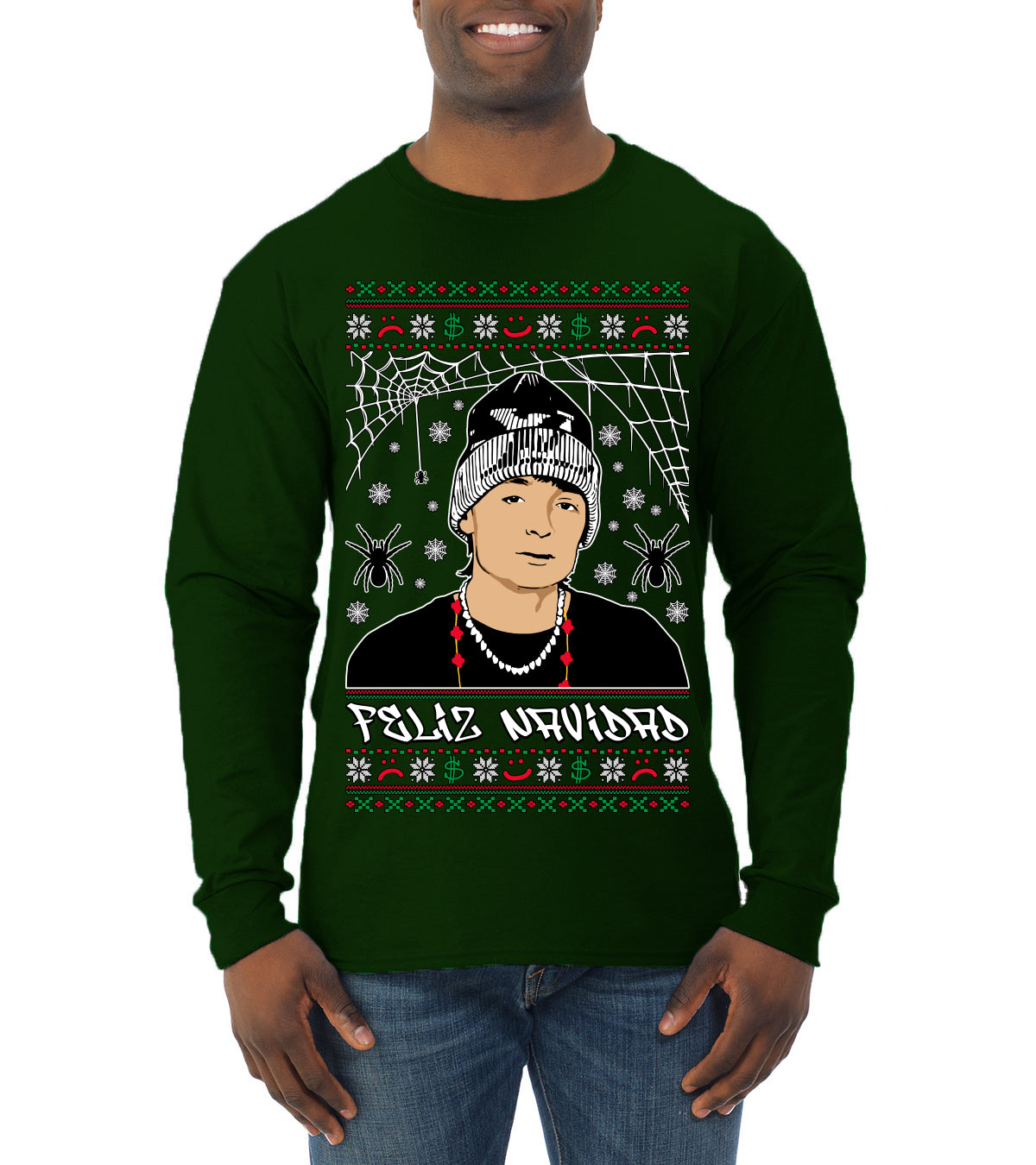 Peso Feliz Navidad Pluma, Feliz Navidad,  Christmas Gifts, Funny Xmas Gift Idea, Ugly Christmas Sweater Mens Long Sleeve Shirt