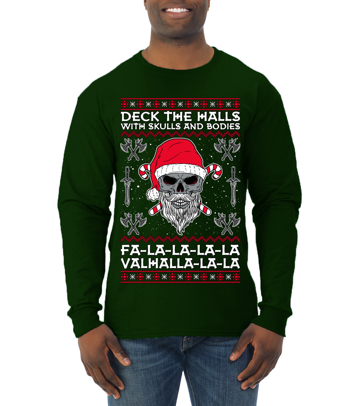 Valhalla Deck The Halls With Skulls & Bodies Movie Xmas Shirt, Christmas Gifts, Funny Xmas Gift Idea, Ugly Christmas Sweater Mens Long Sleeve Shirt