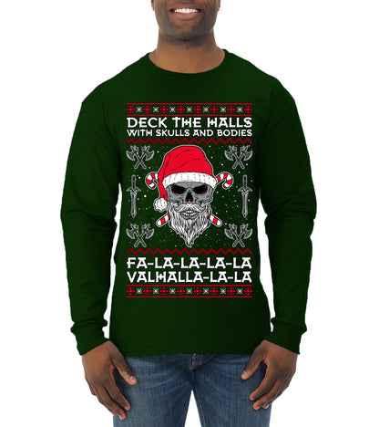 Valhalla Deck The Halls With Skulls & Bodies Movie Xmas Shirt, Christmas Gifts, Funny Xmas Gift Idea, Ugly Christmas Sweater Mens Long Sleeve Shirt