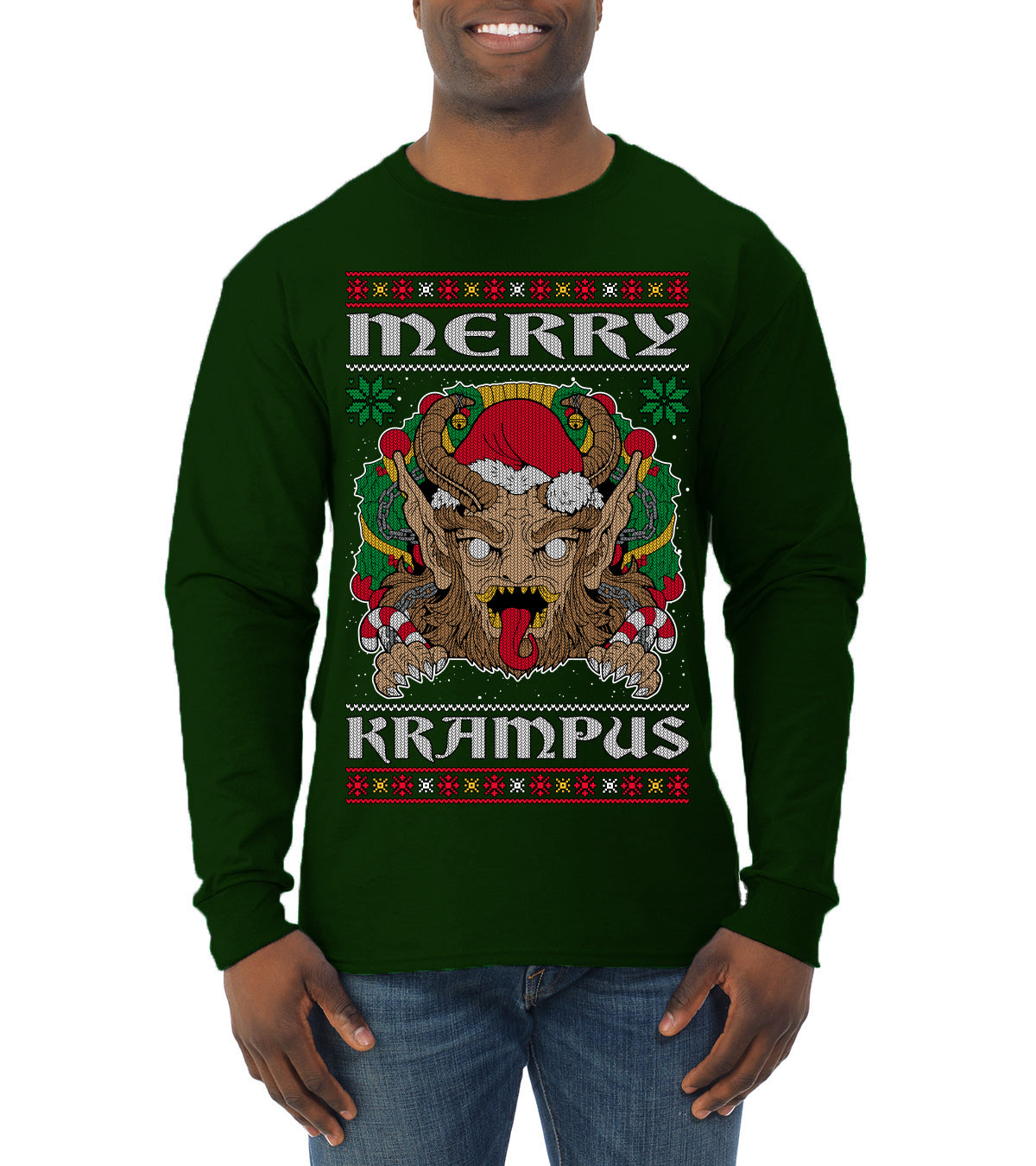 Merry Krampus Scary Xmas Movie, Christmas Gifts, Funny Xmas Gift Idea, Ugly Christmas Sweater Mens Long Sleeve Shirt