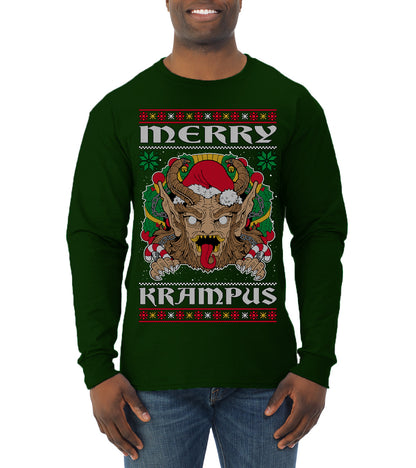 Merry Krampus Scary Xmas Movie, Christmas Gifts, Funny Xmas Gift Idea, Ugly Christmas Sweater Mens Long Sleeve Shirt