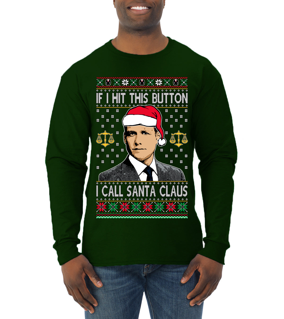 TV Show Parody Harvey Hit This Button I Call Santa Specter, Christmas Gifts, Funny Xmas Gift Idea, Ugly Christmas Sweater Mens Long Sleeve Shirt