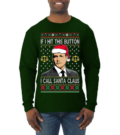 TV Show Parody Harvey Hit This Button I Call Santa Specter, Christmas Gifts, Funny Xmas Gift Idea, Ugly Christmas Sweater Mens Long Sleeve Shirt