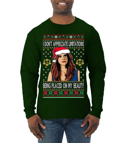 Donna TV Show Parody Don't Appreciate Limitations Being Placed, Christmas Gifts, Funny Xmas Gift Idea, Ugly Christmas Sweater Mens Long Sleeve Shirt