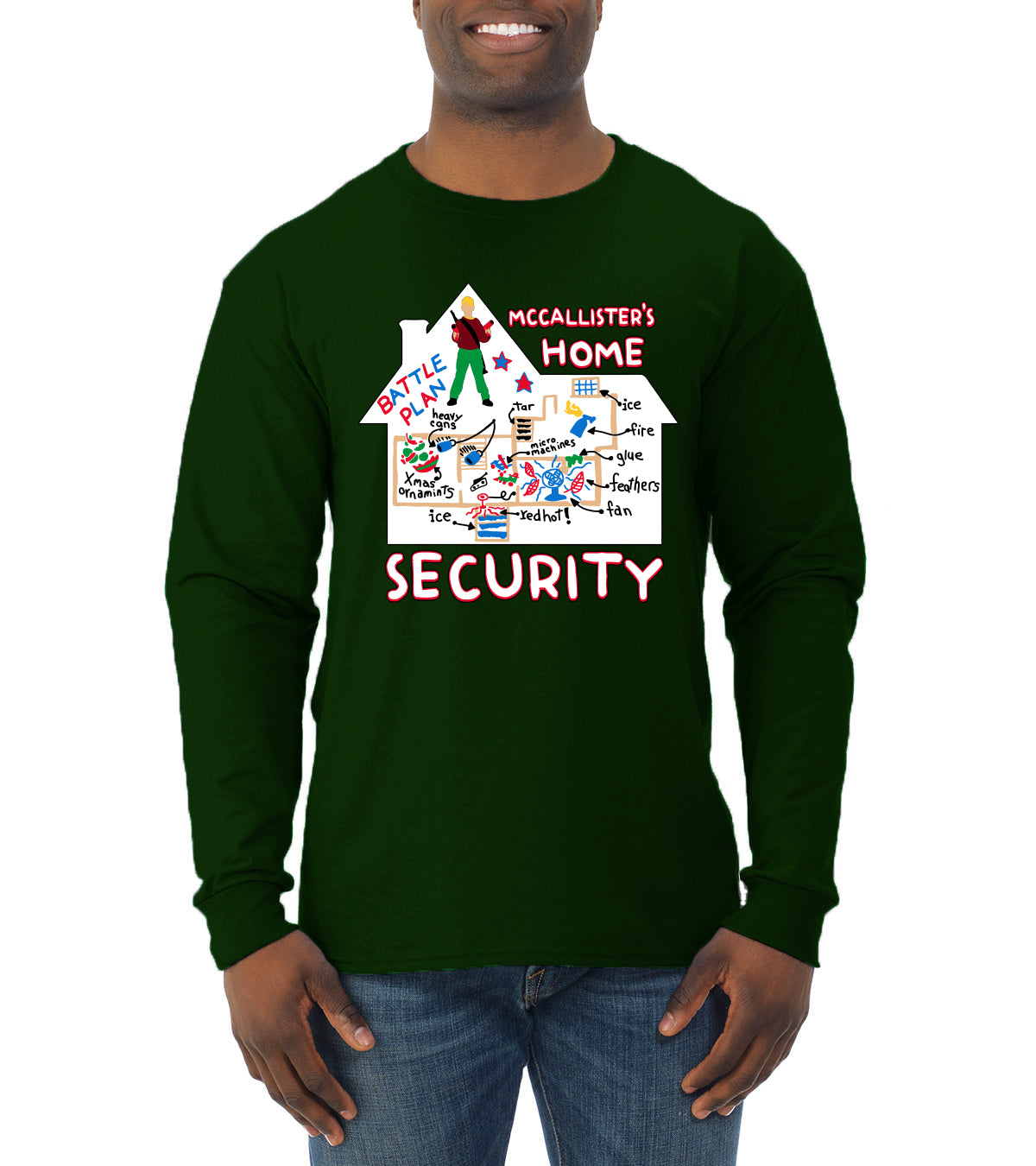 Battle Plans Alone McCallister's Home Security , Christmas Gifts, Funny Xmas Gift Idea, Ugly Christmas Sweater Mens Long Sleeve Shirt