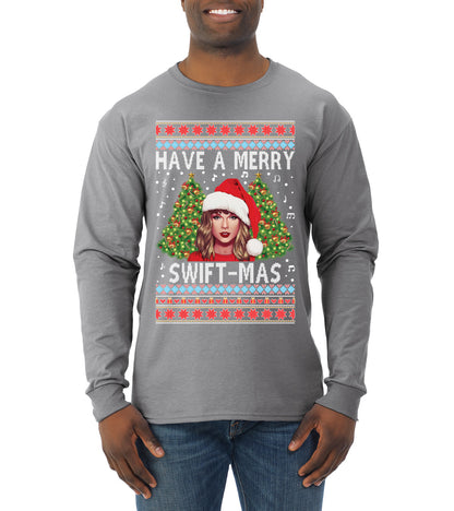 Merry Swiftmas Christmas Sweater, Christmas Gifts, Funny Xmas Gift Idea, Swiftie shirt Ugly Christmas Sweater Mens Long Sleeve Shirt