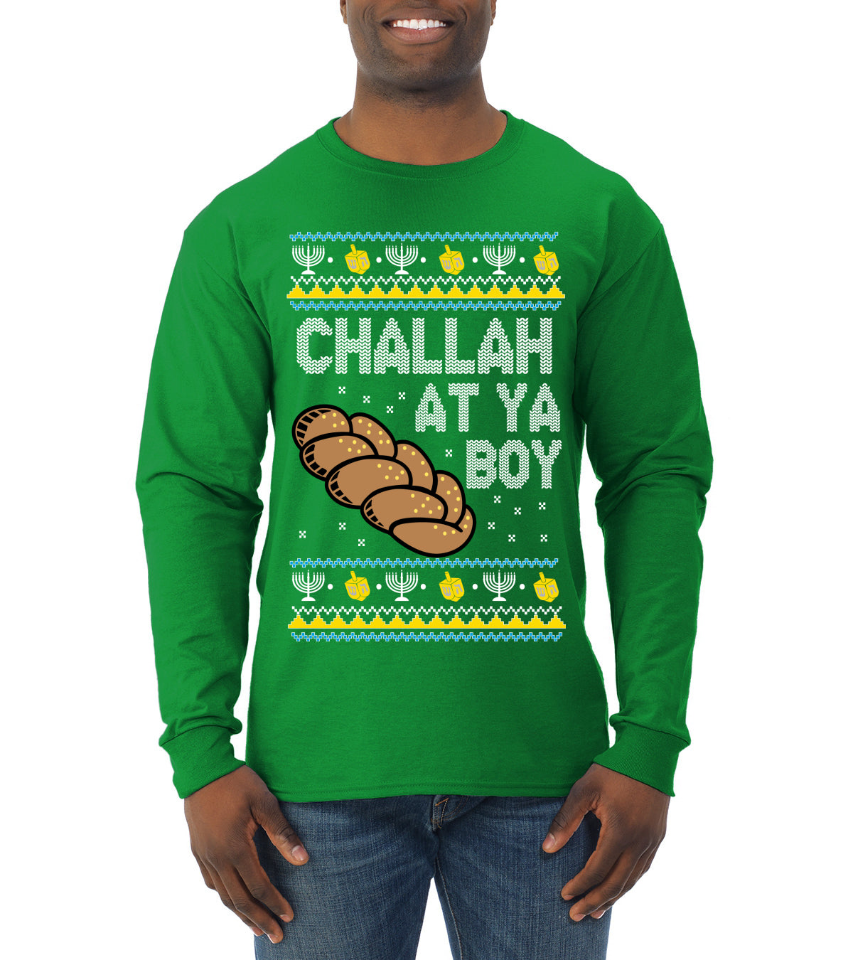 Challah At Ya Boy, Hanukkah Christmas Gifts, Funny Xmas Gift Idea, Ugly Christmas  Mens Long Sleeve Shirt