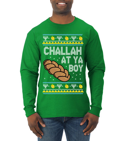 Challah At Ya Boy, Hanukkah Christmas Gifts, Funny Xmas Gift Idea, Ugly Christmas  Mens Long Sleeve Shirt