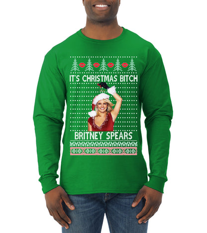 It's Christmas Bitch Britney, Christmas Gifts, Funny Xmas Gift Idea, Ugly Christmas  Mens Long Sleeve Shirt