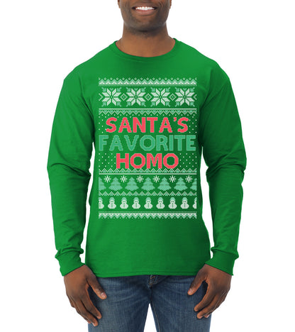 Santa's Favorite Homo ,Christmas Gifts, Funny Xmas Gift Idea, Ugly Christmas Sweater Mens Long Sleeve Shirt