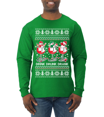 Holiday Spirits Drink Drank Drunk Snowmen, Christmas Gifts, Funny Xmas Gift Idea, Ugly Christmas  Mens Long Sleeve Shirt