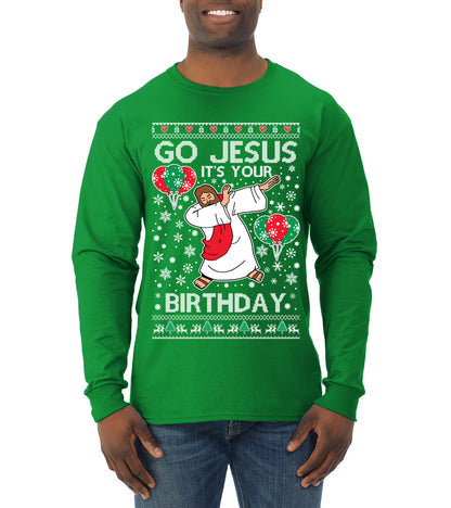 Go Jesus It's Your Birthday, Jesus Birthday, Christmas Gifts, Funny Xmas Gift Idea, Ugly Christmas  Mens Long Sleeve Shirt