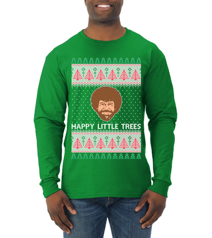 Bob Happy Little Trees Ross Painter, Christmas Gifts, Funny Xmas Gift Idea, Ugly Christmas  Mens Long Sleeve Shirt