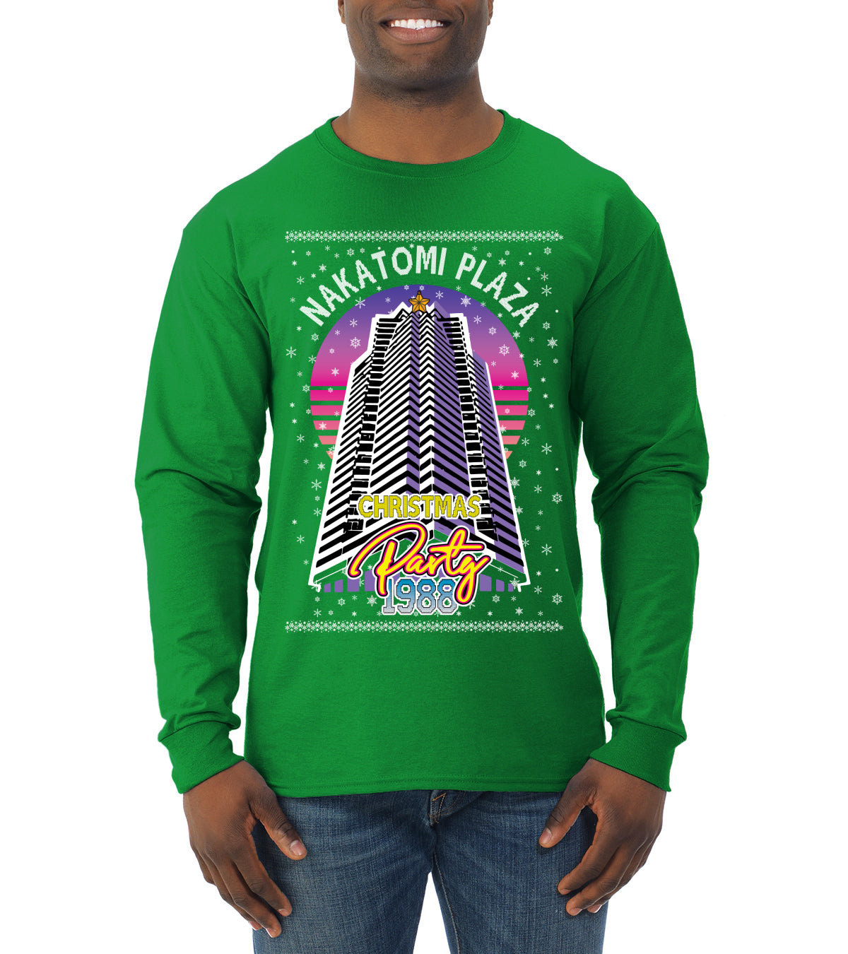 Retro Nakatomi Plaza 1988 Holiday Party, Xmas Movie, Christmas Gifts, Funny Xmas Gift Idea, Ugly Christmas  Mens Long Sleeve Shirt