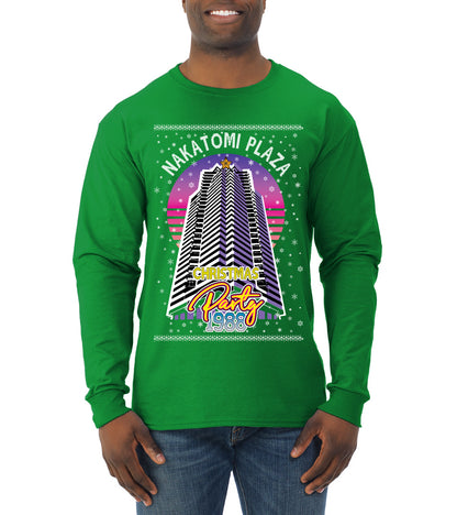 Retro Nakatomi Plaza 1988 Holiday Party, Xmas Movie, Christmas Gifts, Funny Xmas Gift Idea, Ugly Christmas  Mens Long Sleeve Shirt