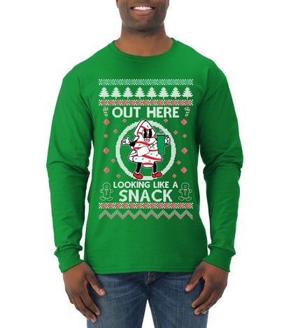 Out Here Looking Like A Snack Cookie, Funny Christmas, Christmas Gifts, Funny Xmas Gift Idea, Ugly Christmas  Mens Long Sleeve Shirt