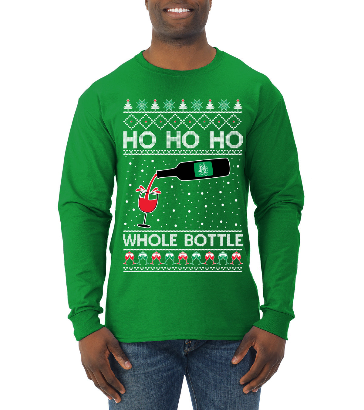 Ho Ho Ho Whole Bottle Wine Spirits, Christmas Gifts, Funny Xmas Gift Idea, Ugly Christmas  Mens Long Sleeve Shirt