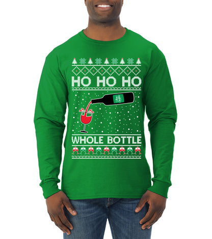 Ho Ho Ho Whole Bottle Wine Spirits, Christmas Gifts, Funny Xmas Gift Idea, Ugly Christmas  Mens Long Sleeve Shirt