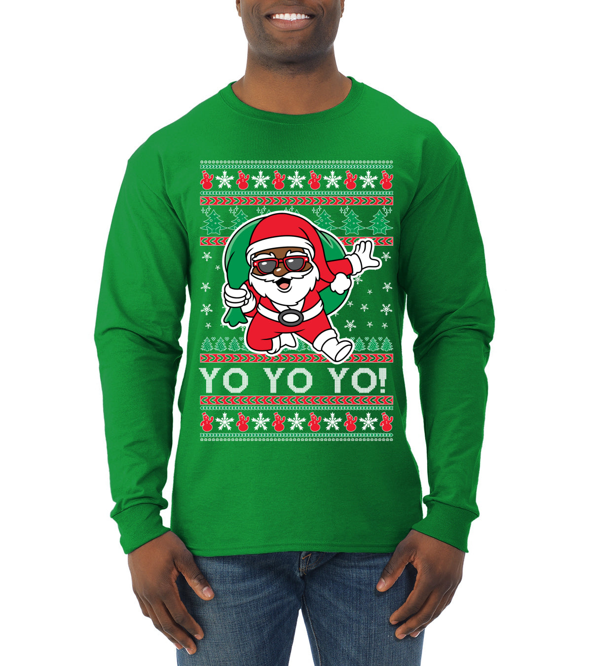 Yo Yo Yo Black Santa, Christmas Gifts, Funny Xmas Gift Idea, Ugly Christmas  Mens Long Sleeve Shirt