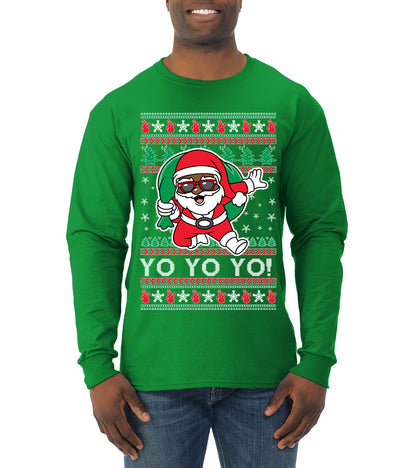 Yo Yo Yo Black Santa, Christmas Gifts, Funny Xmas Gift Idea, Ugly Christmas  Mens Long Sleeve Shirt