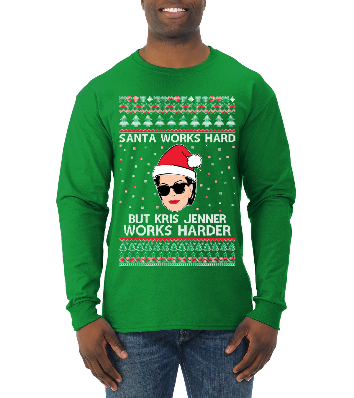 Santa Works Hard But Kris Works Harder Jenner, Christmas Gifts, Funny Xmas Gift Idea, Ugly Christmas  Mens Long Sleeve Shirt
