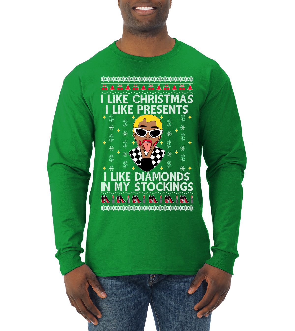 I Like Christmas, I like Presents Cardi, Christmas Gifts, Funny Xmas Gift Idea, Ugly Christmas Sweater Mens Long Sleeve Shirt