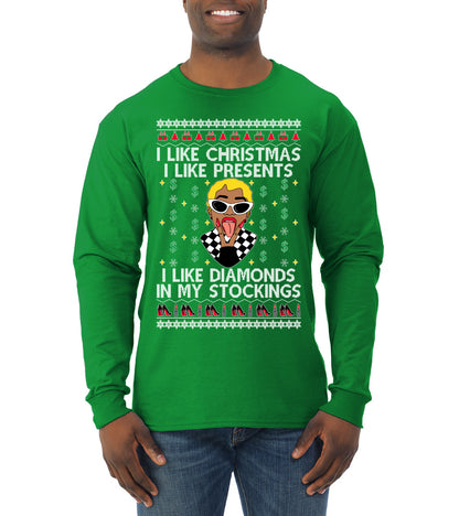 I Like Christmas, I like Presents Cardi, Christmas Gifts, Funny Xmas Gift Idea, Ugly Christmas Sweater Mens Long Sleeve Shirt