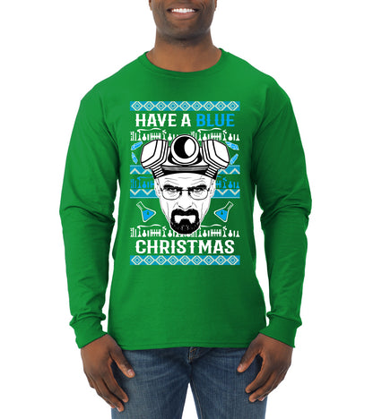 Have a Blue Christmas Walter Breaking TV Christmas, Christmas Gifts, Funny Xmas Gift Idea, Ugly Christmas Sweater Mens Long Sleeve Shirt