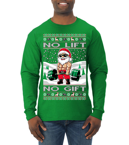 Merry Liftmas No Lift No Gift, Christmas Gifts, Funny Xmas Gift Idea, Ugly Christmas Sweater Mens Long Sleeve Shirt