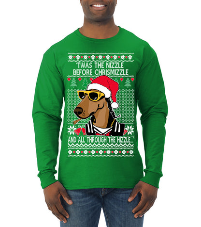 Twas The Nizzle Before Chrismizzle Gangster Dogg Rapper, Christmas Gifts, Funny Xmas Gift Idea, Ugly Christmas Sweater Mens Long Sleeve Shirt