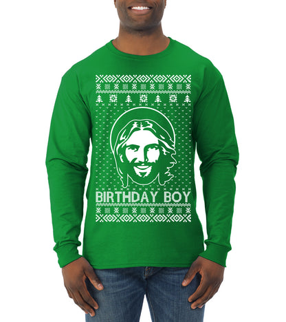 Birthday Boy Jesus Christ, Christmas Gifts, Funny Xmas Gift Idea, Ugly Christmas Sweater Mens Long Sleeve Shirt