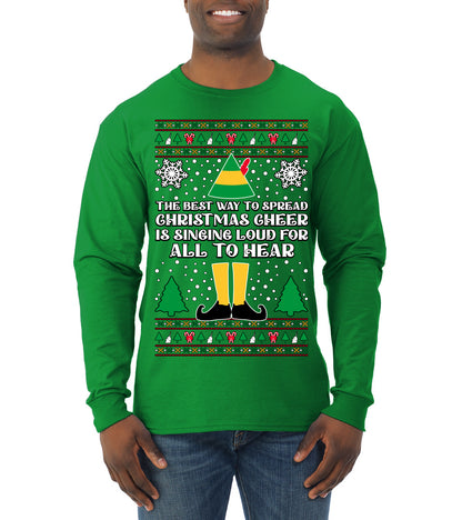 Spread Christmas Cheer Sing Loud For All To Hear, Christmas Gifts, Funny Xmas Gift Idea, Ugly Christmas Sweater Mens Long Sleeve Shirt