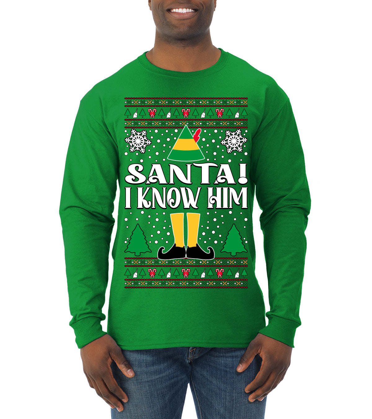 Santa! I Know Him Christmas Movie Quote , Christmas Gifts, Funny Xmas Gift Idea, Ugly Christmas Sweater Mens Long Sleeve Shirt