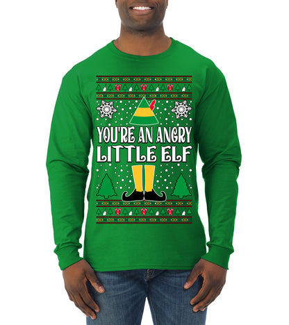 You're An Angry Little Elf Christmas Movie Quote, Christmas Gifts, Funny Xmas Gift Idea, Ugly Christmas Sweater Mens Long Sleeve Shirt