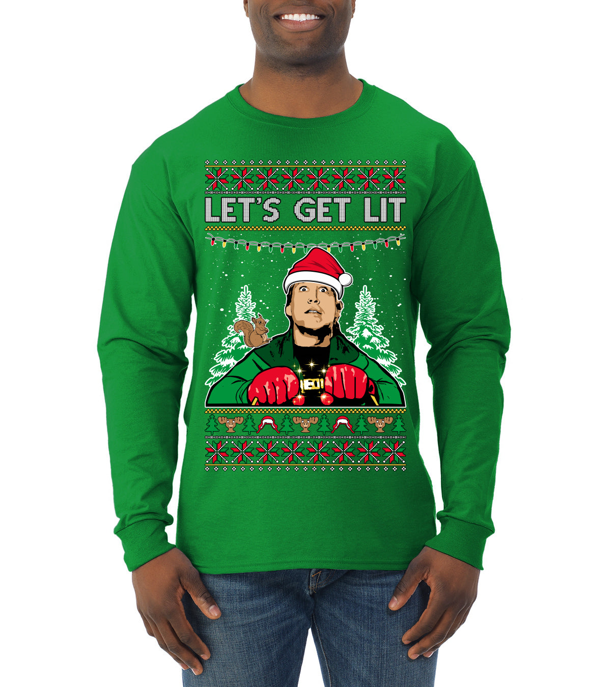 Let's Get Lit Clark Vacation Movie Parody Ugly Christmas Sweater, Christmas Gifts, Funny Xmas Gift Idea, Mens Long Sleeve Shirt