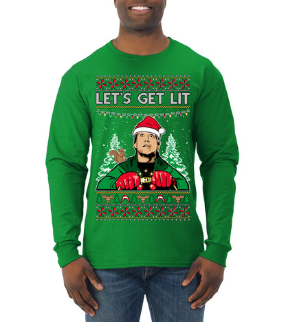 Let's Get Lit Clark Vacation Movie Parody Ugly Christmas Sweater, Christmas Gifts, Funny Xmas Gift Idea, Mens Long Sleeve Shirt