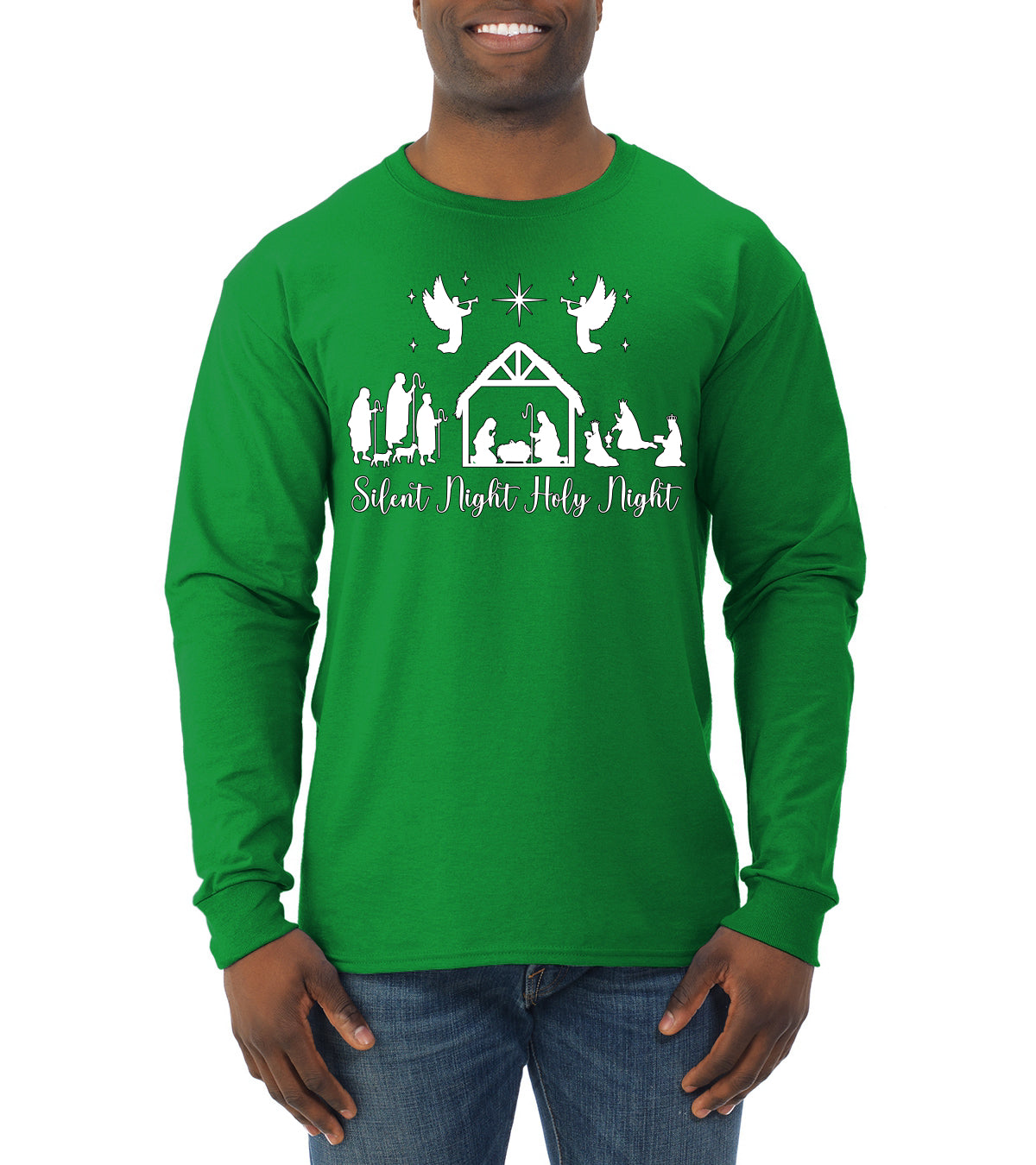 Silent Night Holy Night Religious Jesus Ugly Christmas Sweater, Christmas Gifts, Funny Xmas Gift Idea, Mens Long Sleeve Shirt