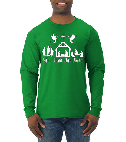 Silent Night Holy Night Religious Jesus Ugly Christmas Sweater, Christmas Gifts, Funny Xmas Gift Idea, Mens Long Sleeve Shirt