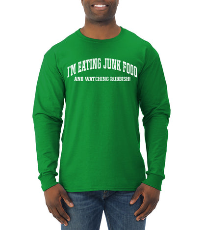 Vintage Movie Quote Eating Junk Food And Watching Rubbish, Christmas Gifts, Funny Xmas Gift Idea, Ugly Christmas Sweater Mens Long Sleeve Shirt