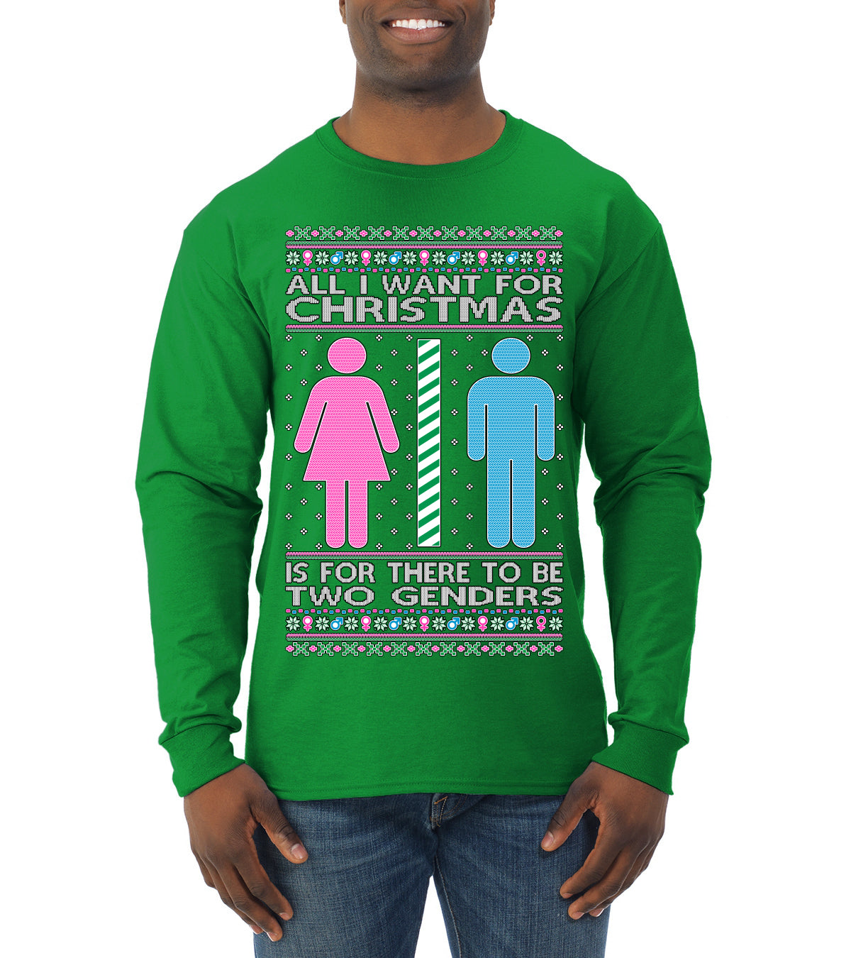 Two Genders For Christmas is All I Want, Christmas Gifts, Funny Xmas Gift Idea Ugly Christmas Sweater Mens Long Sleeve Shirt