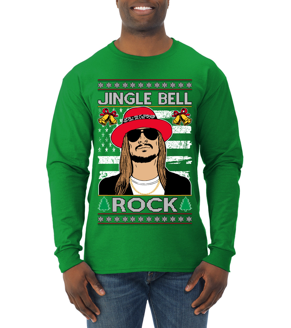 Kid RapperJingle Bell Rock  Country Music, Christmas Gifts, Funny Xmas Gift Idea Ugly Christmas Sweater Mens Long Sleeve Shirt