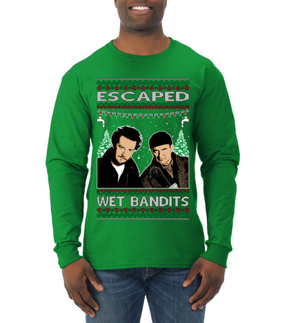 Escaped Bandits Classic Home Holiday Movie, Christmas Gifts, Funny Xmas Gift Idea, Ugly Christmas Sweater Mens Long Sleeve Shirt